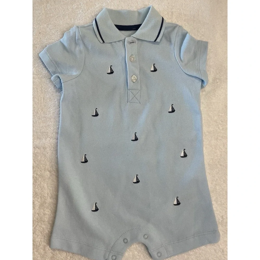 New‎ Little Me Romper Nautical Sailboats Blue Size 9 Months Hat 9 12 Month NWT